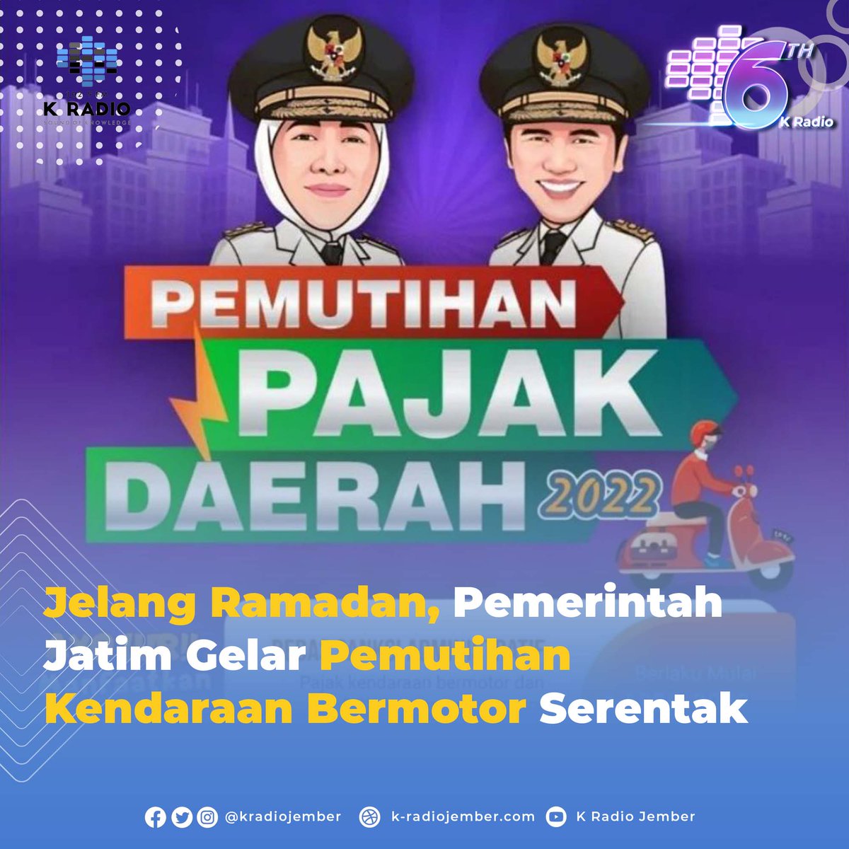 kradiojember's tweet photo. Gubernur Jawa Timur, Khofifah Indar Parawansa mengunggah poster pengumuman pemutihan pajak daerah 2022 di akun instagram pribadinya @khofifa.ip pada Jumat (1/4/2022). Baca berita selengkapnya di: https://t.co/ud8RI4UEii https://t.co/kmUHD8fZlz