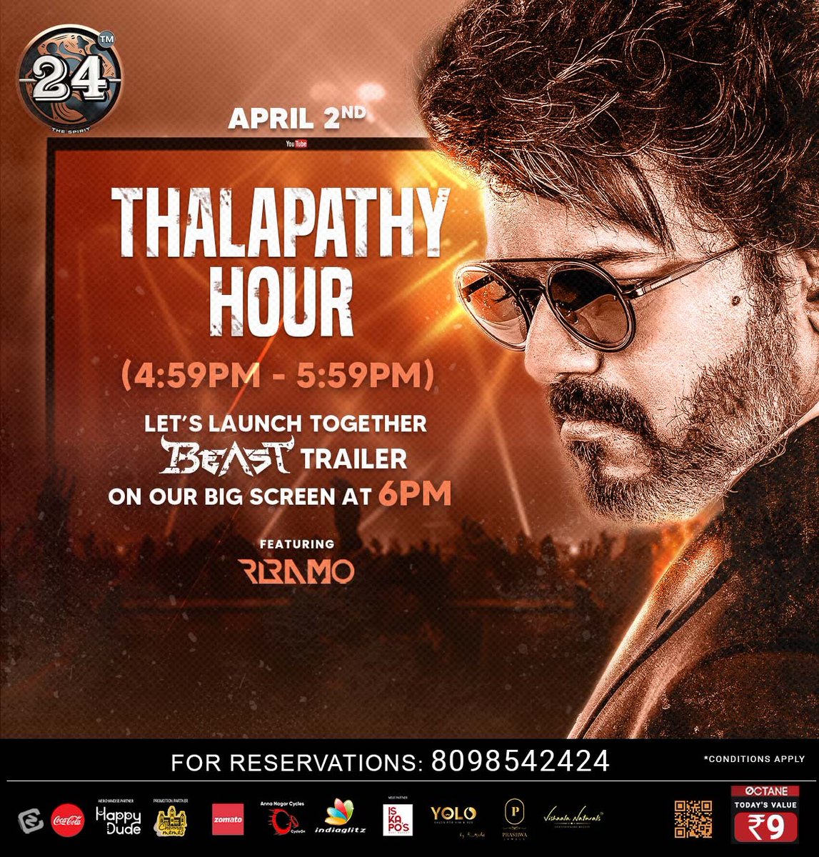 ActorVijayUniv's tweet photo. Thalapathy Vijay’s #BEAST Trailer is being celebrated everywhere, even in Resto Bars. Thalapathy Mania everywhere!!! @24TheSpirit, Resto bar Nungambakkam celebrate Thalapathy HOUR tomorrow &amp; Launch BEAST Trailer. @actorvijay @Nelsondilpkumar #BeastTrailerLaunch #BeastTrailer https://t.co/IirkBkr0v6