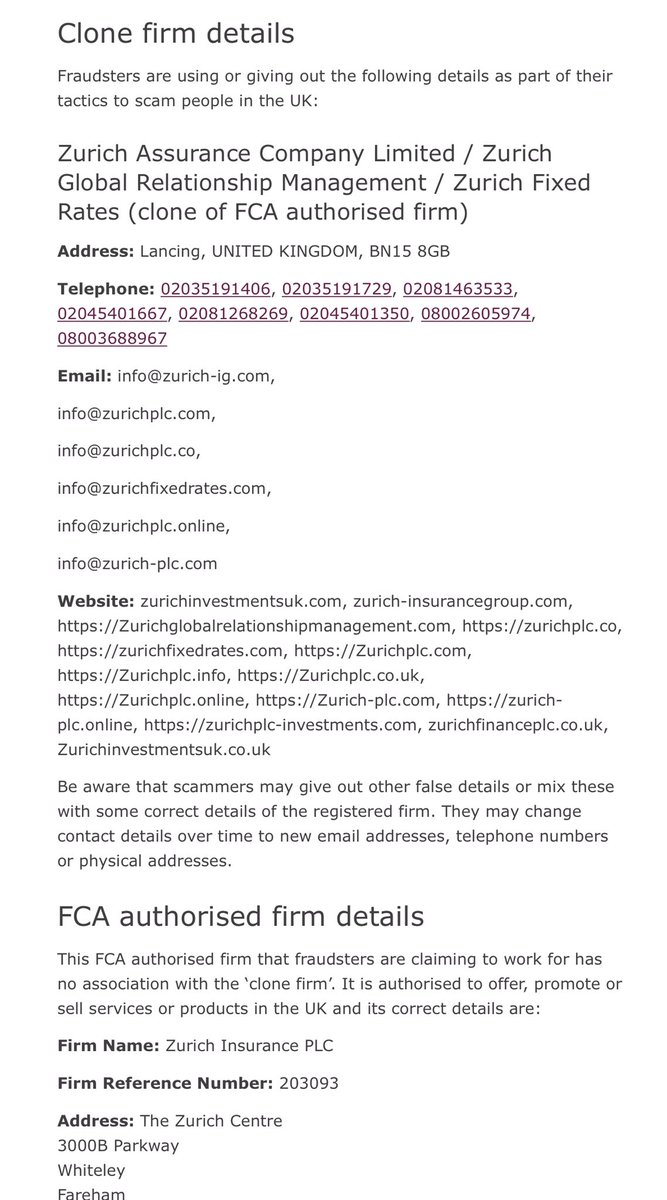 Consumer_gripes's tweet photo. 6 of the 8 telephone numbers used by criminals in this @TheFCA warning for a clone of @Zurich & @ZurichInsUK are connected to @Colt_Technology
Colt is owned by @Fidelity Investments
https://t.co/IYmxUn1iH5 https://t.co/voTRN4uAnF