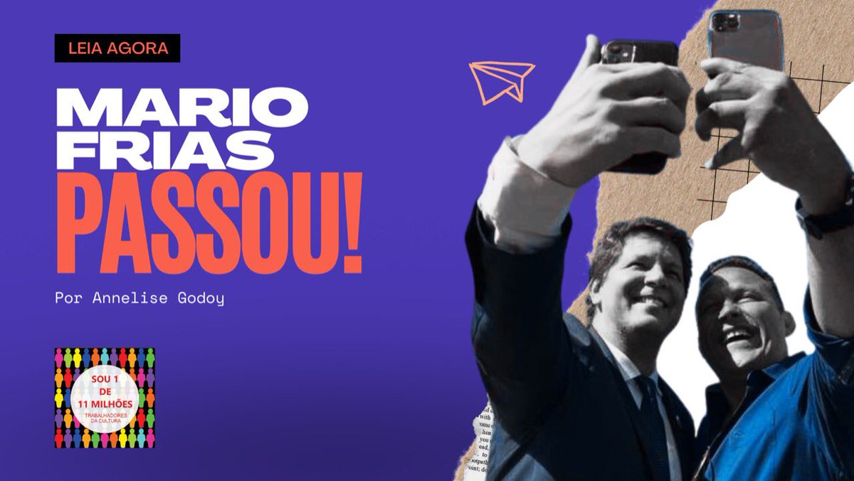 Texto NOVO no Blog Sou 1 de 11 milhões >>>
— Mario Frias Passou, visão de Annelise Godoy sobre sua passagem na cena cultural brasileira.  Para não perder!  ....
.
Deixe seu like e seu comentário! 
.
sou1de11milhoes.org/post/mario-fri…