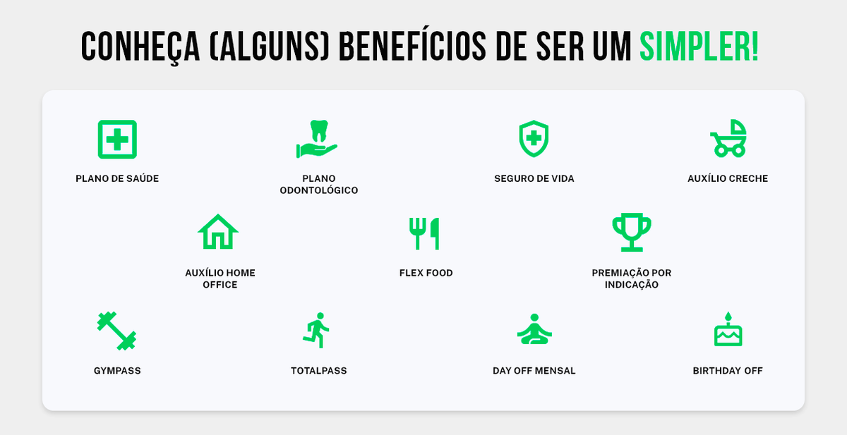 ContaSimplesBR's tweet photo. Poderia ser mentira de 1º de abril, mas não é! Nossos #Simplers recebem todos esses benefícios MESMO. 💚 https://t.co/8P2XgrARXt