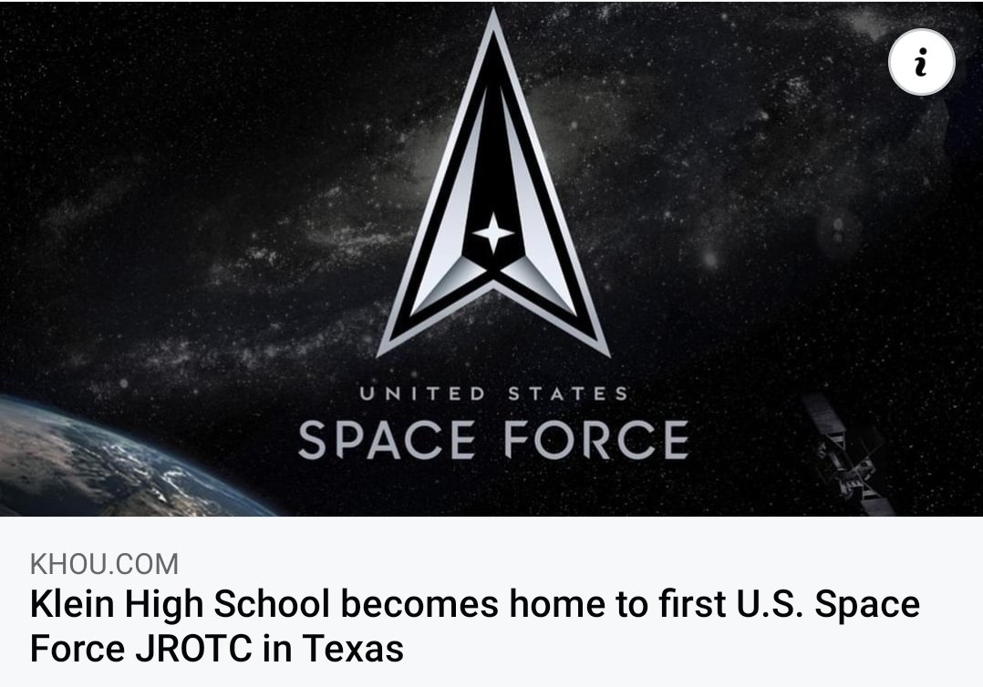 Julie4TX's tweet photo. Congratulations Klein High School on creating the first Space Force JROTC in Texas! #KleinISD #KleinHS #JROTC #SpaceForce 🇺🇲🦅 https://t.co/vHnJemxXbt