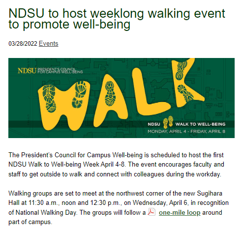 CollegeScience1's tweet photo. #NDSU #CSM #Wellbeing #walk #MovementThatInspires 
All abilities are welcome. https://t.co/RLRNA0EnkE