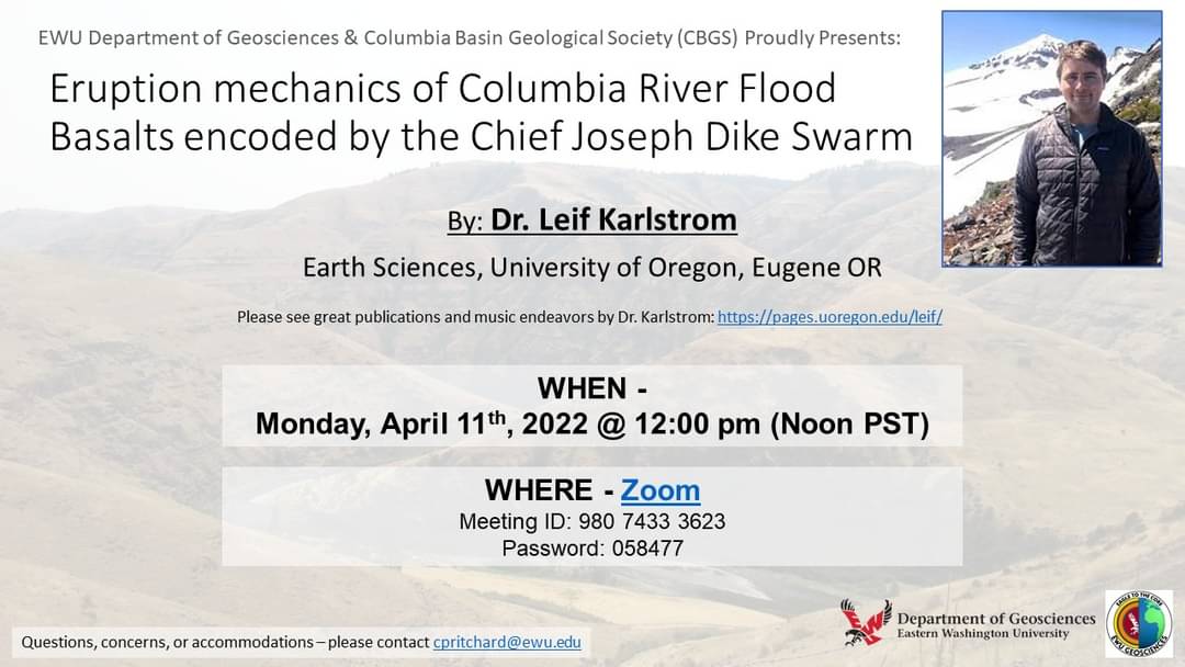 EwuGeology's tweet photo. Early warning @ewu_geos and #cbgs present @UO_Geology Dr Lief Karlstrom april 11th noon on zoom #crbg flood #basalts
Join in remotely and retweet to save the #link https://t.co/VpK81VLsp9 https://t.co/9QG2pCp7bL