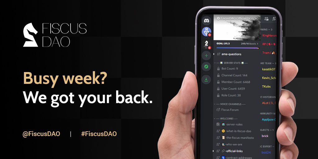 What a week! We know you are all busy people and might have missed some information. The team is constantly updating the Discord server with announcements and recaps to make it more convenient to check them on-demand. For the latest scoop, head to discord.gg/fiscusdao $FISC