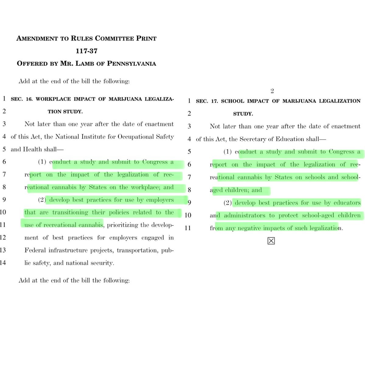 This was the amendment @RepConorLamb got passed today in the #MOREAct. People talking crap about it are showing their true colors. It’s a good amendment and we should have studies on how laws impact the workplace and schools.
