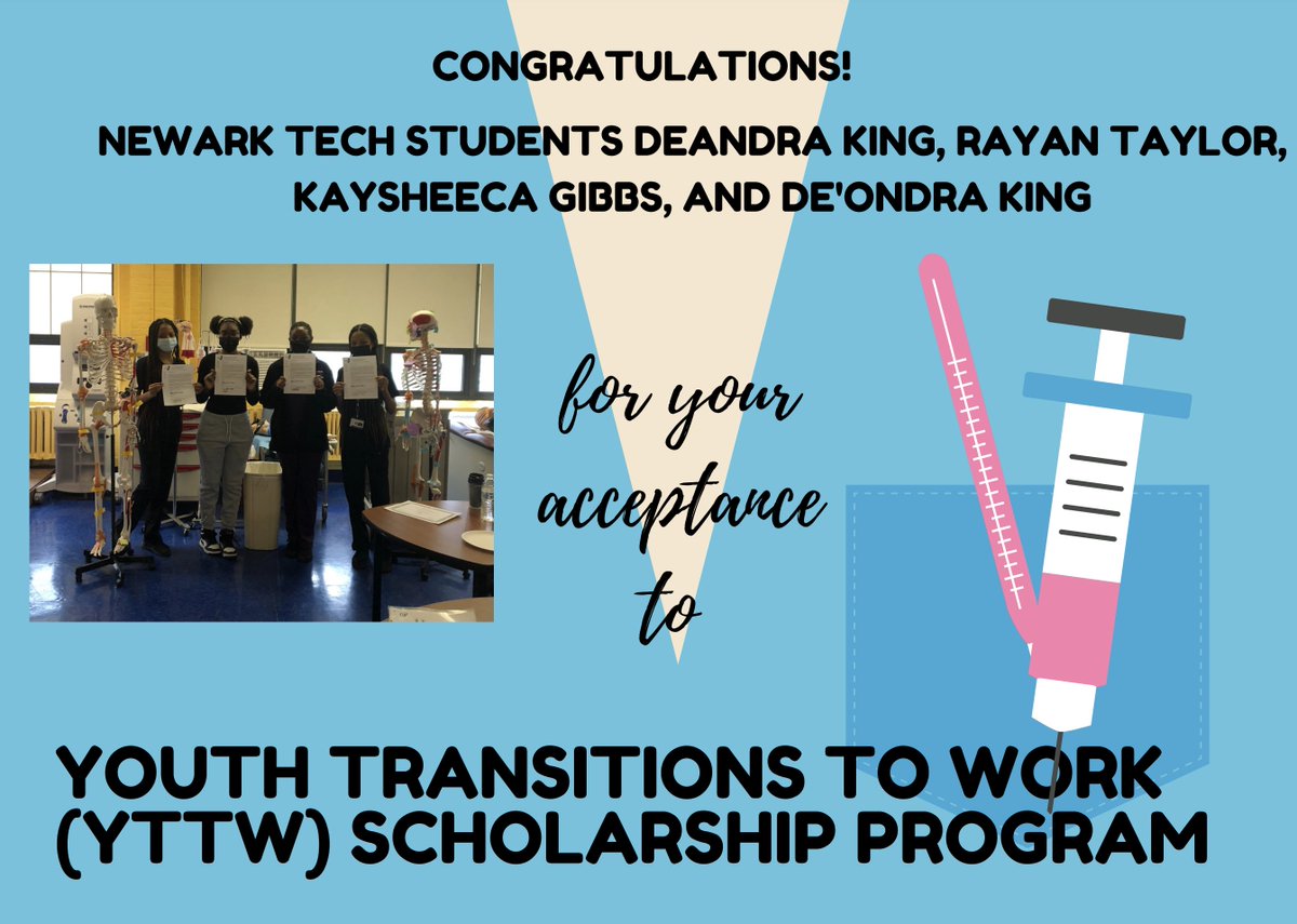 schools_essex's tweet photo. CONGRATS👏 Essex County Newark Tech Health Academies students Deandra King, Rayan Taylor, Kaysheeca Gibbs, and De'ondra King🎉 on your acceptance to the YTTW Scholarship program. https://t.co/oyxK5JAFAi