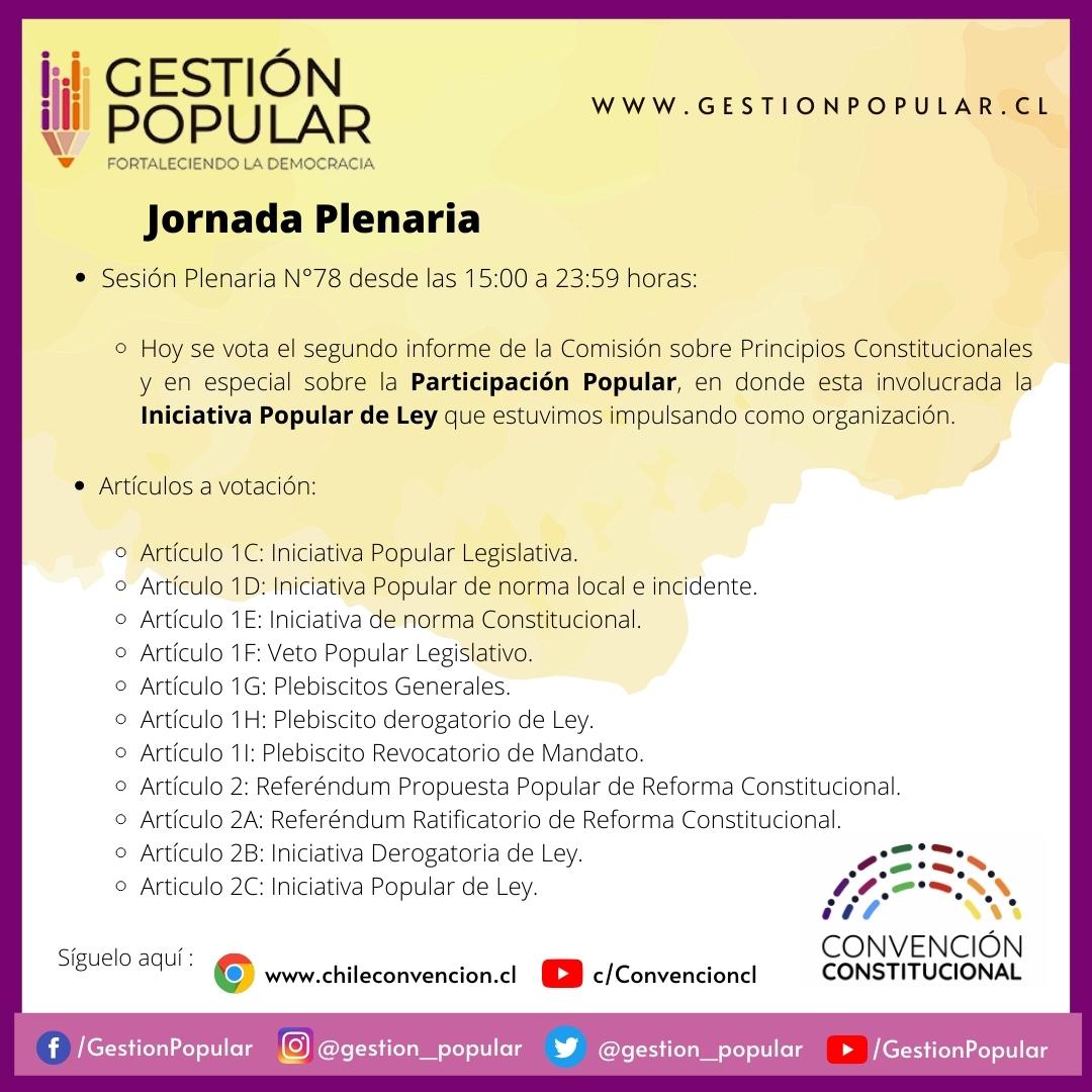 Gestion_Popular's tweet photo. Hoy es una importante jornada para la Participación Popular en Chile y sobre todo en temas legislativos a nivel local como nacional.

Atentos a la votación de la #ConvencionConstitucional de esta jornada. https://t.co/0cfQMmXS40