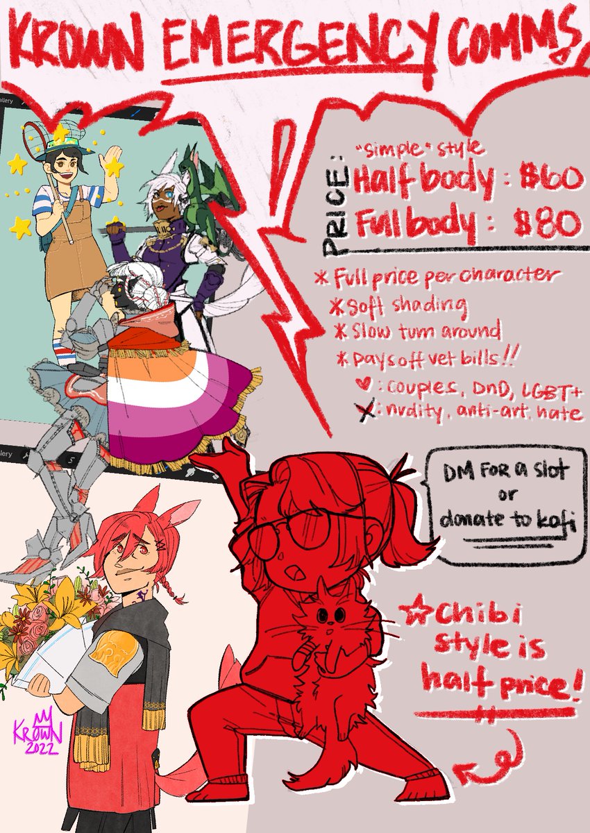 KR0WNNN's tweet photo. The Second batch of Em*rgency Comms are open along with don*tions! My cat had to get a biopsy to figure out if he had cancer or IBD (luckily it was IBD) and I got hit with a major bill I can't cover on my own!
(more info below) https://t.co/mQq9bPhWtz