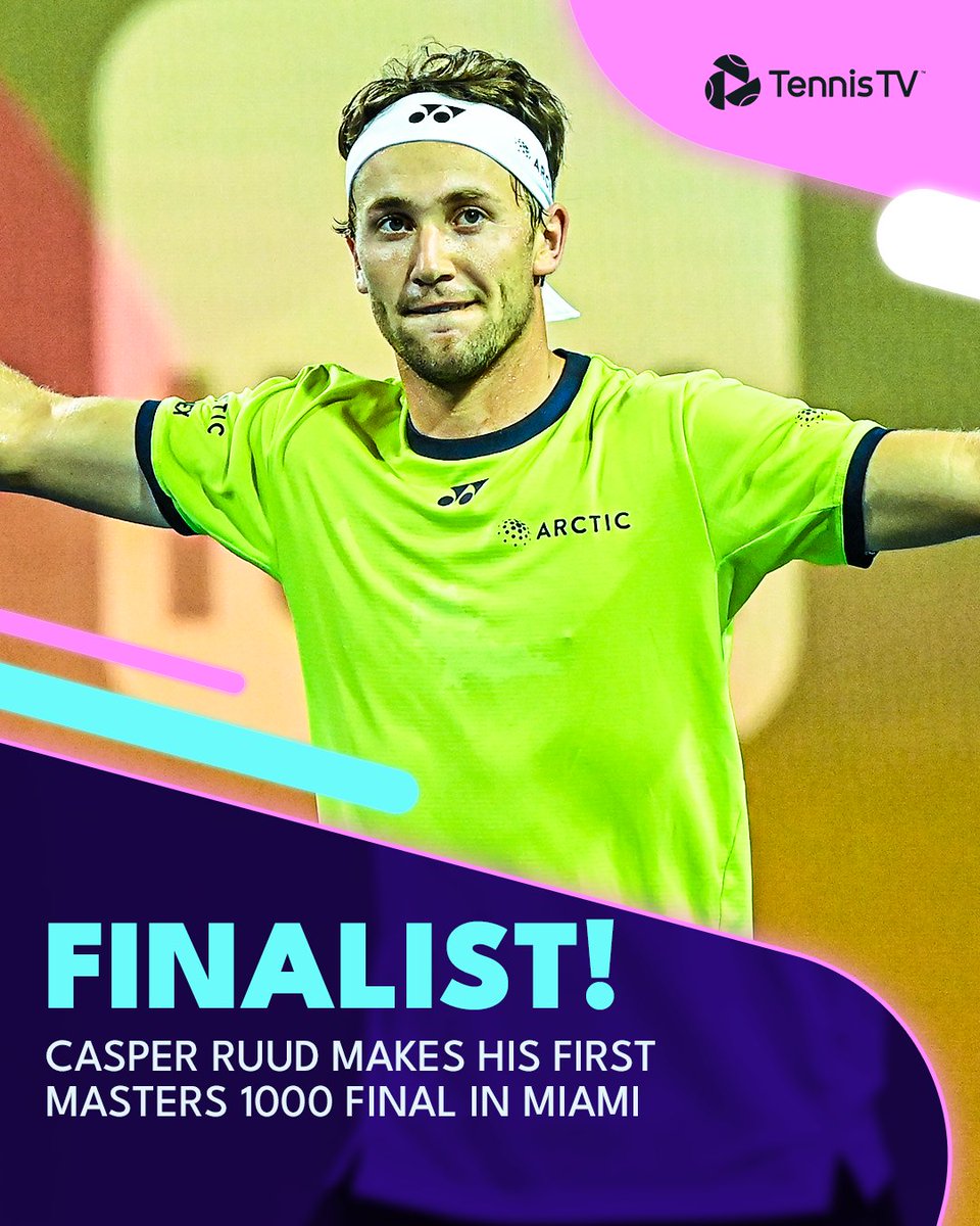 TennisTV's tweet photo. ACHIEVEMENT: UNLOCKED 🥳

@CasperRuud98 defeats Cerundolo 6-4 6-1 to make his first Masters 1000 final! https://t.co/2z9dM4kzQC