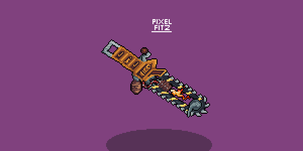 PixelFitz's tweet photo. A  #CombinationWeapon for today's @Pixel_Dailies featuring the dreaded Chainsaw/flamethrower combo. Heretics beware.

#pixelart #pixelartist #aseprite https://t.co/JDwXXlRtsm