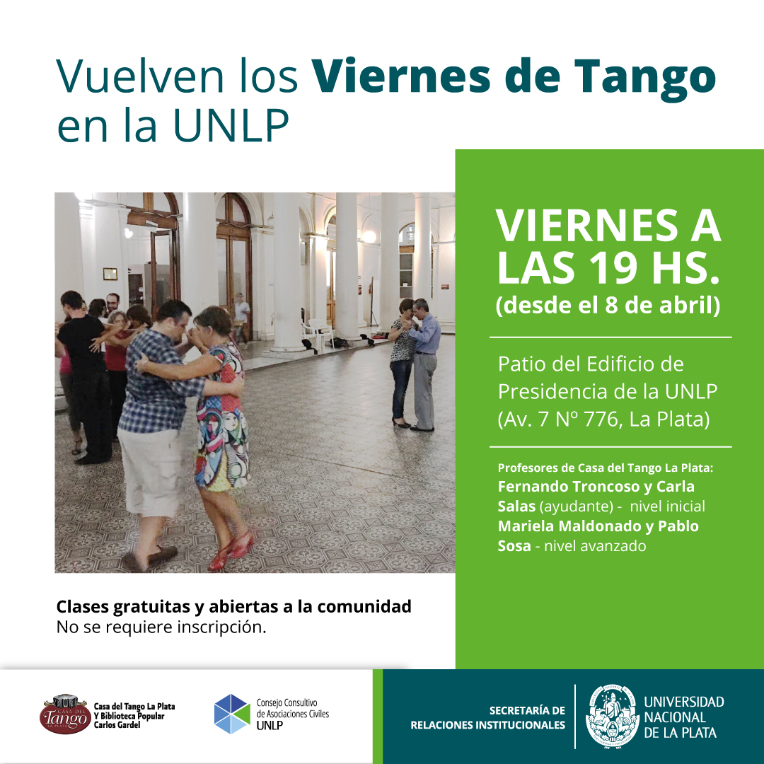 📢Vuelven los Viernes de Tango en la <a href="/unlp/">UNLP</a>😍
💃🕺El exitoso ciclo de clases gratuitas que se dicta en el histórico patio del Rectorado👇
unlp.edu.ar/secretaria_rel…
#ViernesDeTango #TangoEnLaUNLP #UNLP