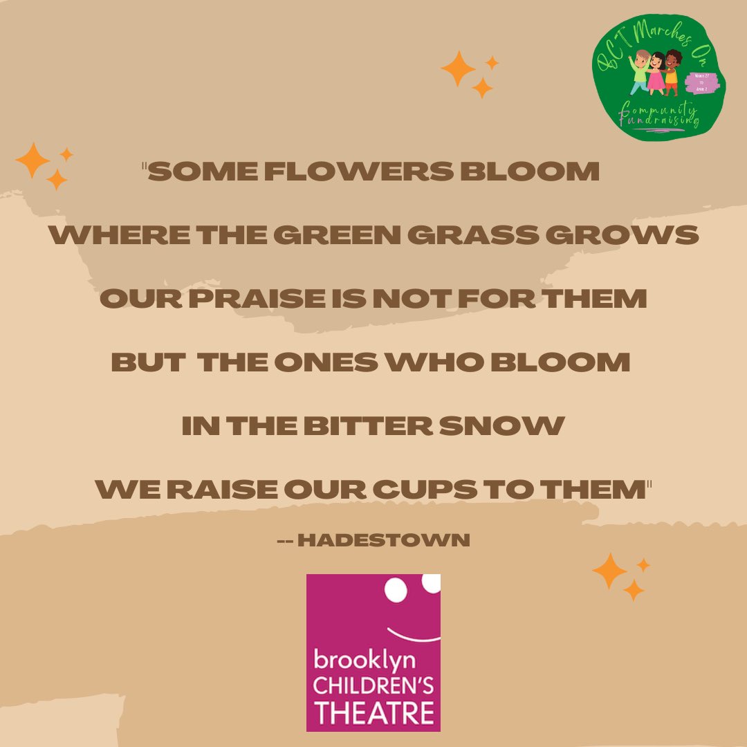 We’re fighting for a world where our scholarship students are leaders in the arts and their communities. BCT strives to empower, not simply to serve. Support the vision today ✊🏾🎭❤️
#equityinthearts #nonprofit  #fundraising #nycartscene #brooklyn #causes #philanthropy #hadestown
