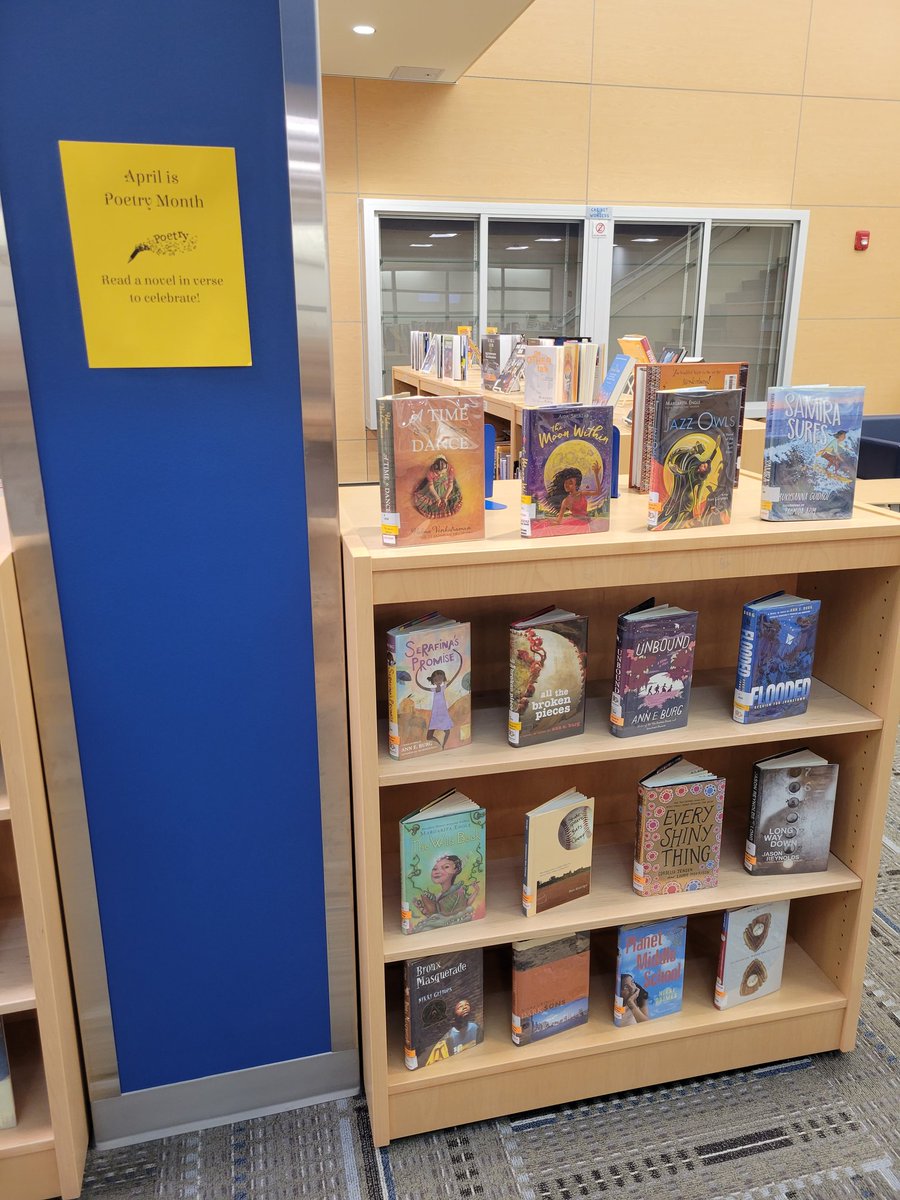 BMSLibraryRI's tweet photo. April is Poetry Month. Stop by to pick up a novel in verse! #bmsshines #bmsreads https://t.co/dCuHmmOfxd