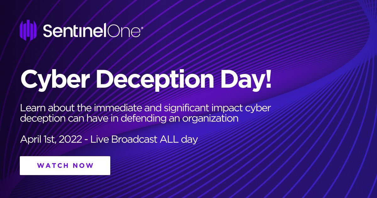 SentinelOne's tweet photo. 💡Don’t miss out on #CyberDeceptionDay today! All day today, industry experts will participate in live presentations and discussions. You can stream the event and directly chat with presenters here:
Watch live now: https://t.co/u7JmENCZYh
#cybersecurity #infosec https://t.co/fjooEKrNjl