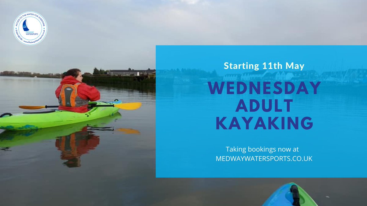SailMedway's tweet photo. Not long now to our first Wednesday Adult Kayaking session.
Our popular kayaking sessions start 11th May, so book early to avoid disappointment https://t.co/5x1IOBjOyi
#medwaywatersports #medway #watersports #kayaking #adult #wednesday #river https://t.co/uChLpZmK6R