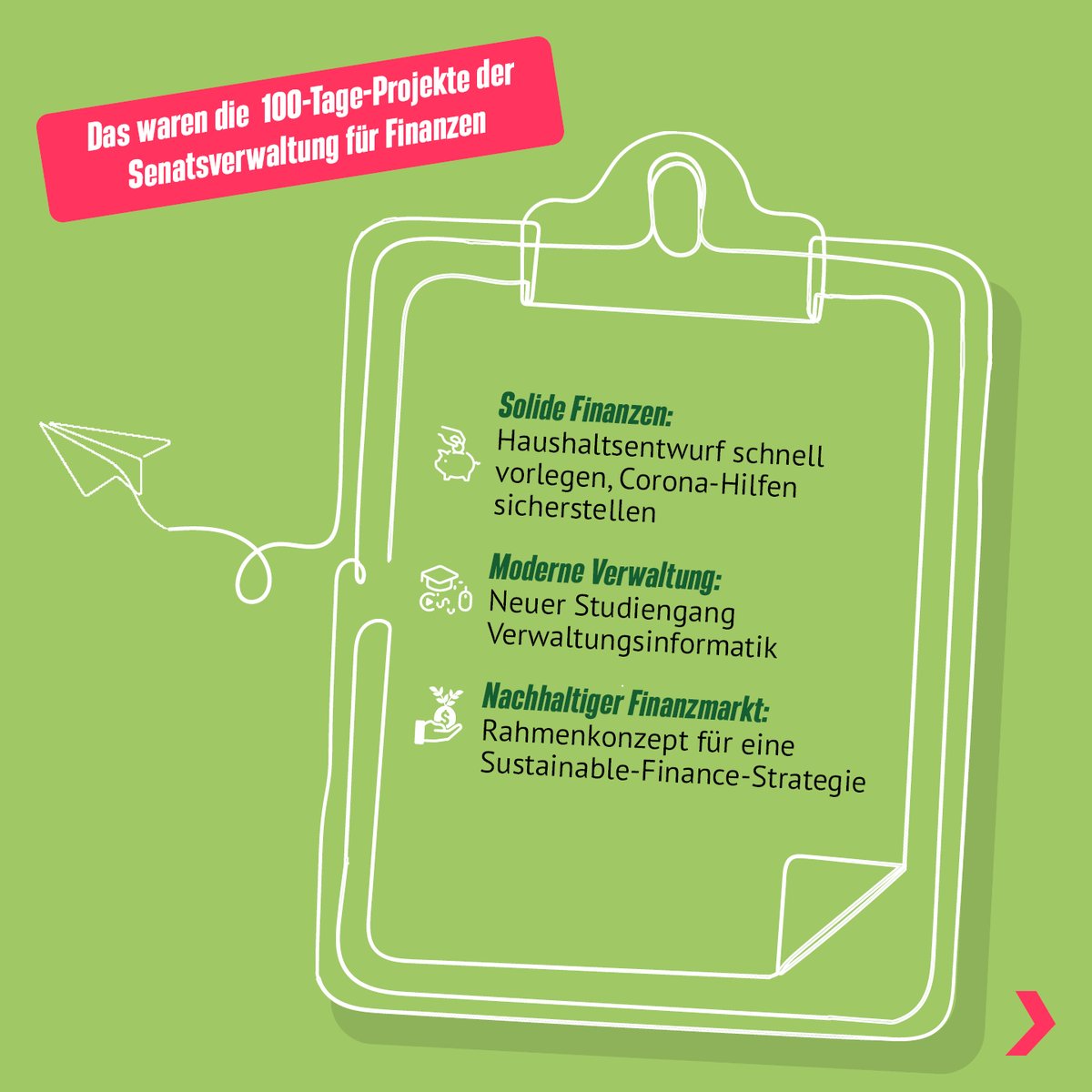 gruene_berlin's tweet image. Unsere drei grünen Senator*innen haben sich ein ambitioniertes #100TageProgramm überlegt. Die Bilanz nach 100 Tagen zeigt: sie haben geliefert! Wir schauen uns heute an, welche Ziele alle erreicht wurden 💪💚
Hier: @senfin  und unser Senator @dpwes.
(1/2)