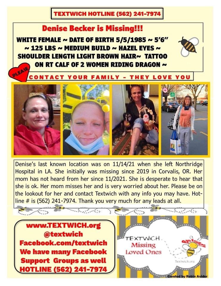 TextwichOrg's tweet photo. PLEASE SHARE! Let’s locate Denise! #textwich 🐝#beefed 🐝 #beefound #textwichworks 🐝 #lovethemwheretheyreat 🐝#momswithsammiches 🐝 https://t.co/sfBWgYi8sz https://t.co/zH2Hq5tCtH