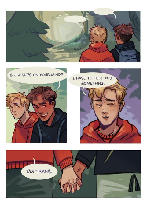 late #TransDayOfVisibility comic! this is for a class i'm taking. it's about coming out to someone you're seeing.
not every moment like this is monumental and life-changing. sometimes you're just loved. or at least that's my excuse for why this is short and sweet 