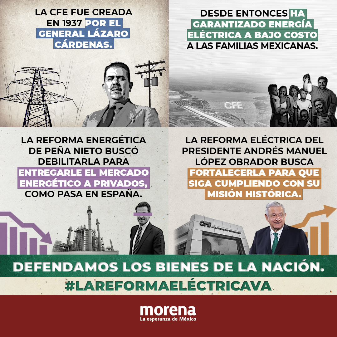 PartidoMorenaMx's tweet photo. ¡Defendamos los bienes de la nación! 
#LaReformaEléctricaVa ⚡️ https://t.co/vytfQvSExz