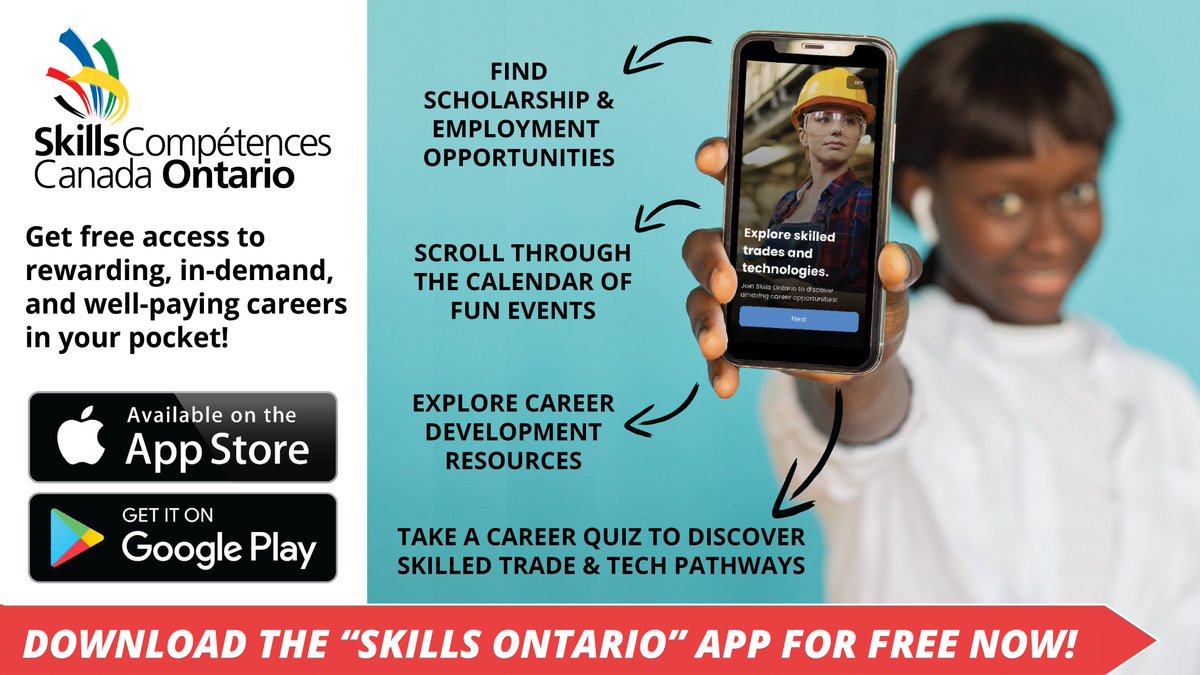 skillsontario's tweet image. If you're looking for a career that...

💰 Pays well
📈 Is always in demand
🤩 Leads to tangible results you can be proud of
🔒 Provides job security
🏆 Gives you opportunities to advance
...you're in the right place!

Start exploring with the Skills Ontario app! Download today!