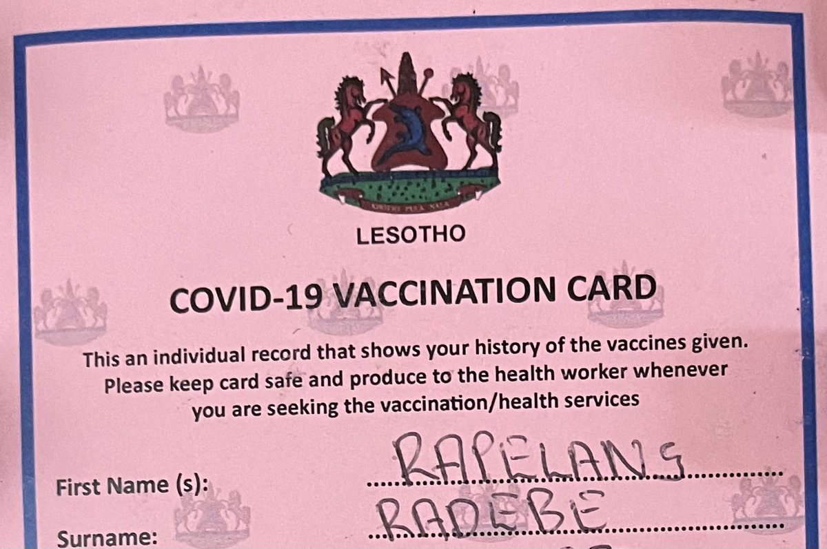 ntateRaps's tweet photo. So, let’s get this one right and follow logic. Im a South African, because of my work, I vaccinated in Lesotho… RSA and many countries acknowledge this vaccination card, but Lesotho says qhaaa! The science klaps me here! Everyone must trust their card except the owners 🤔 https://t.co/xcZXF1pu1a