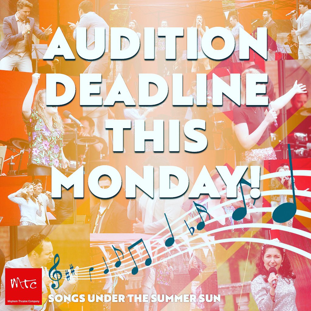 AUDITION REMINDER! #MayhemTheatre are looking for 10 performers for an outdoor cabaret at <a href="/CannizaroPark/">Cannizaro Park</a> this June. Deadline for first round video submissions is Mon 4 April - get your audition pack here ➡️ mayhemtheatre.co.uk/songs-2022

#auditions #mayhemsongs #cannizaropark