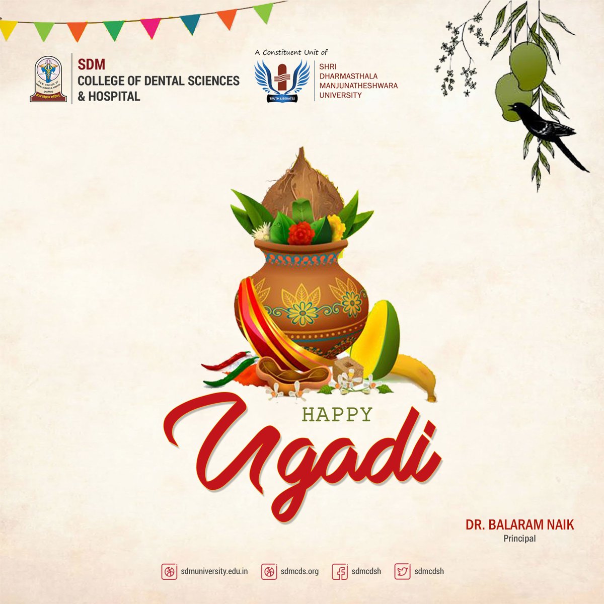 sdmcdsh's tweet photo. May the auspicious occasion of Ugadi spread hope and happiness through new beginnings and success in all your endeavours...
Happy Ugadi...
#ugadi2022 #ugadi #sdmcdsh #sdmuniversity https://t.co/t8Adhk1Z7Y