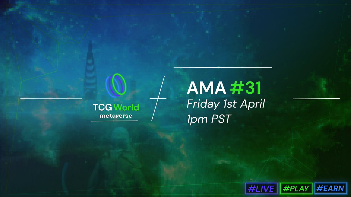 We will be live in 1 hour on YouTube for AMA #31 🥳

➡️Part 1 - YouTube News &amp; Updates
➡️Part 2 - Telegram AMA

Links in bio, see you there! 🔥
#TCGWorld #TCG2 #TCGWorldAlpha #Metaverse