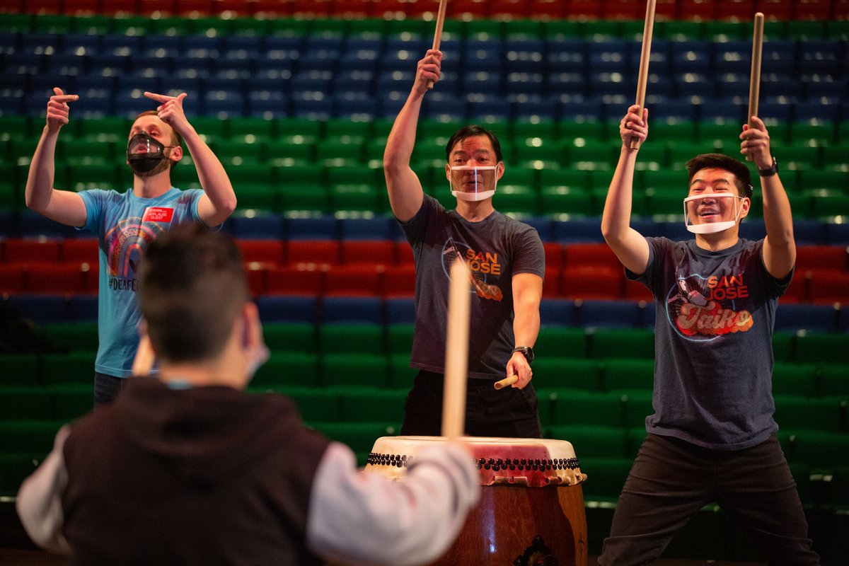 What a fun opportunity yesterday for students in our Deaf and Hard of Hearing program to join the San Jose Taiko drum ensemble for a workshop at the Civic Center. Thanks to our friends at @DSMPerforming for making this possible. See more at flic.kr/s/aHBqjzJ1Cx