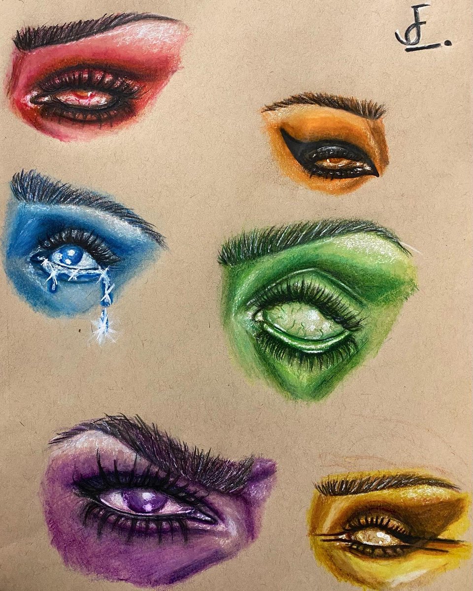 jeminiarchive's tweet photo. 👁 stylistic eye studies, 2022 // colored pencil with ink on toned tan paper https://t.co/LPIBPMNnEL