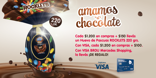 𝐏𝐑𝐎𝐌𝐎 🐰 𝐏𝐀𝐒𝐂𝐔𝐀𝐒

➡️ Cada $1200 en compras + $150 te llevás un Huevo de Pascuas Rocklets 220 grs.
➡️ Con VISA, cada $1200 en compras + $100.
➡️ Con VISA BROU Mercedes Shopping, lo llevás ¡DE REGALO!

ℹ BASES Y CONDICIONES: mercedesshopping.com.uy