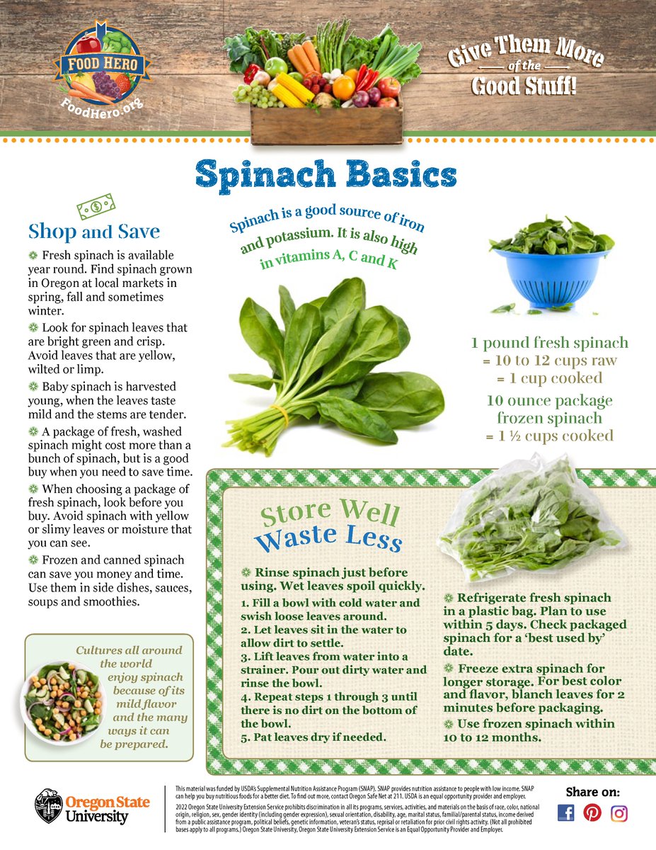 BeAFoodHero's tweet photo. We're all about spinach this April! Check out our Food Hero Monthly to find great tips and recipes that use spinach. #featuredfood #spinach
https://t.co/bpE8VDU6KW https://t.co/v4mAHiamdw