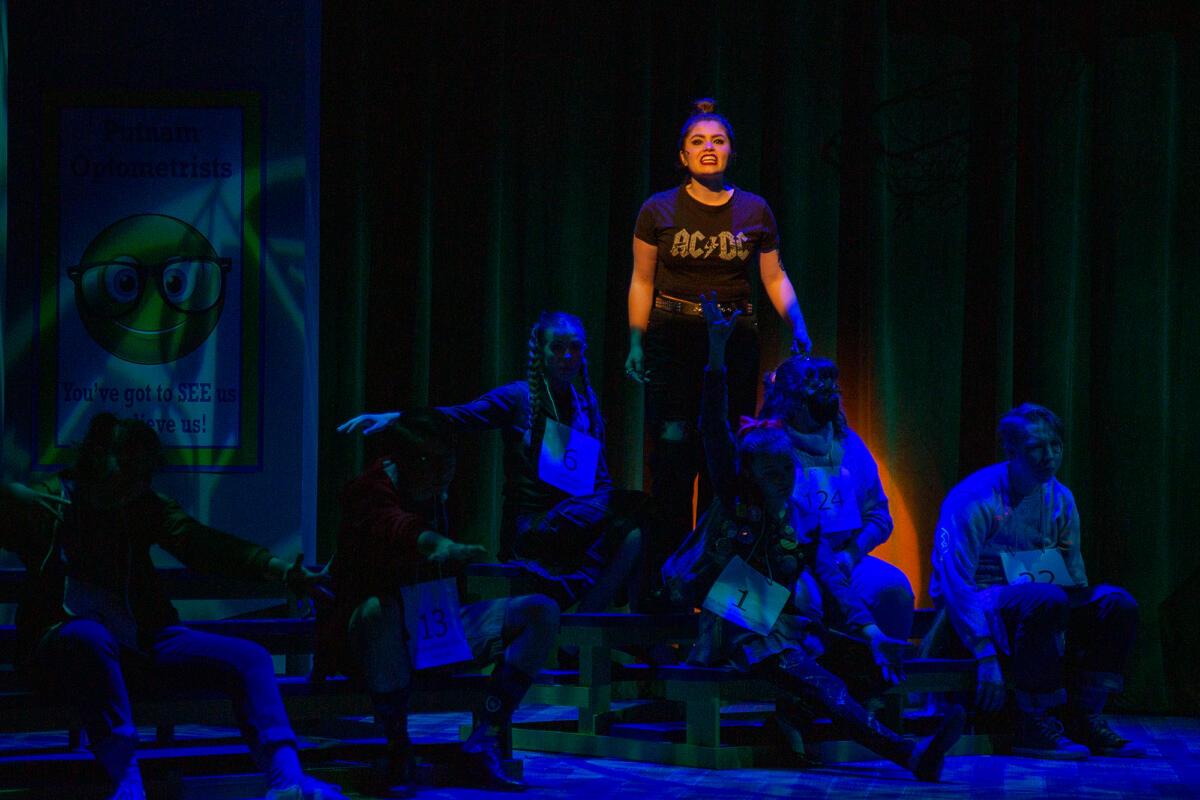EMUTheatre's tweet photo. It's opening night, friends! We are so proud of all the hard work our cast and crew has put into "The 25th Annual Putnam County Spelling Bee." Enjoy these photos courtesy of Wallace Bridges, you don't want to miss this show! #EMUTheatre #SpellingBee #OpeningNight #ThankYouBack https://t.co/sMi95DChZH