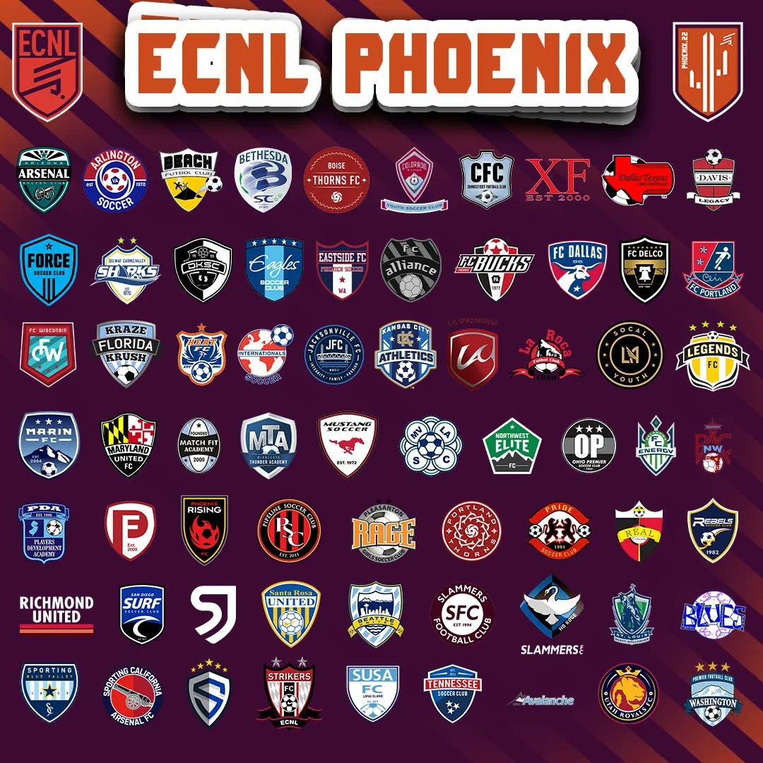 ECNLgirls's tweet photo. These clubs will be rising like a Phoenix at #ECNLPHX this weekend https://t.co/450M5oUT5X
