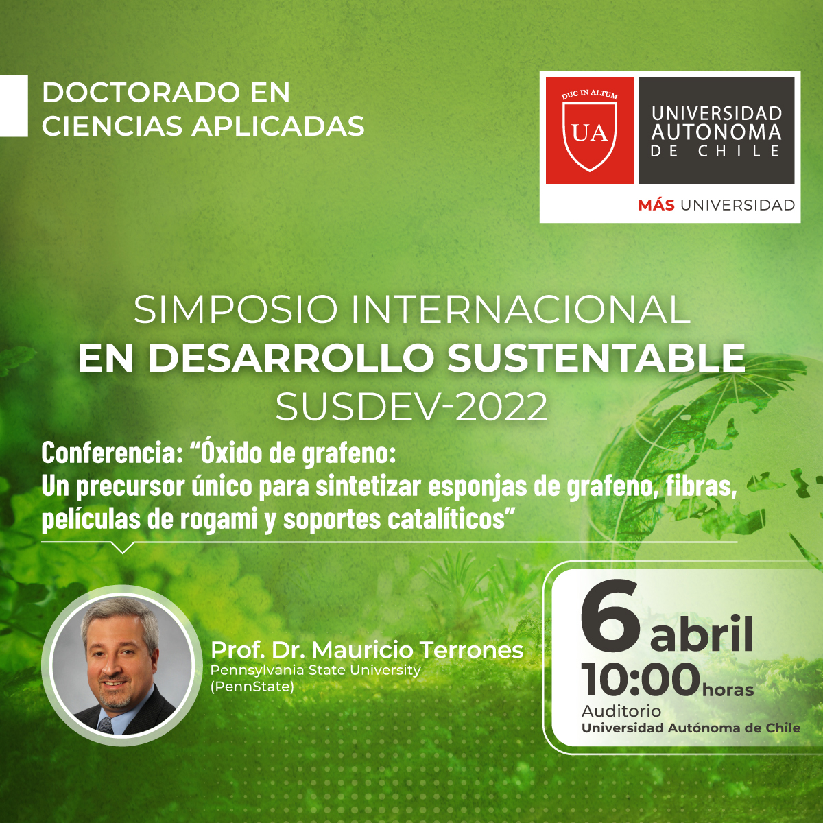 autonomadechile's tweet photo. 🔴Este 6 de abril acompaña a Mauricio Terrones, Ingeniero Físico y PhD. en Química Física y profesor de la Universidad Estatal de Pensilvania en #SUSDEV2022.
🔗Inscríbete aquí ➡ https://t.co/AZL6VpBBn4
📌Evento gratuito
📲Transmisión online disponible https://t.co/rzODUiuQ6v