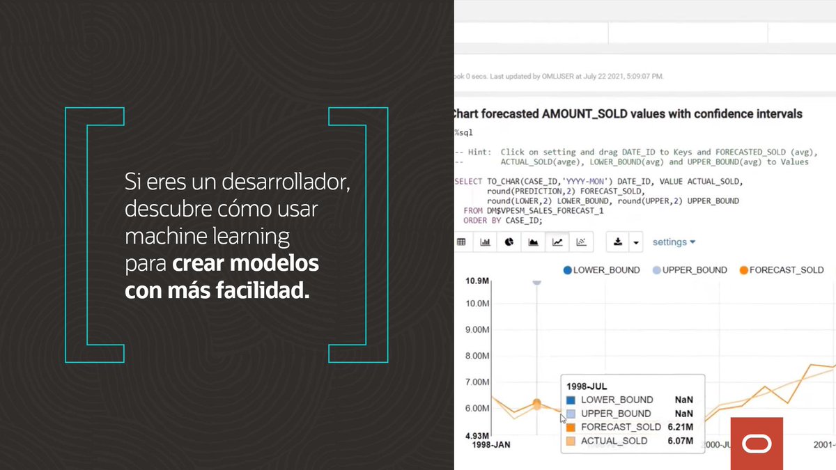 OracleLatam's tweet image. ¿Ya imaginaste trabajar con #CienciaDeDatos aunque no seas un experto en el área? La desarrolladora Kay Malcolm explica cómo es posible usando #OracleAutonomousDatabase a través del #MachineLearning integrado. Mira el video y conoce más. social.ora.cl/6014KvSEr:
