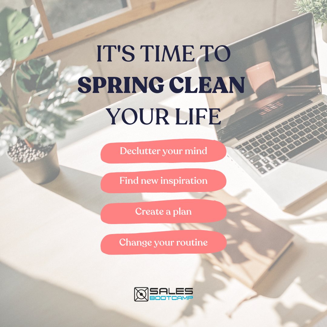 salesbootcamp's tweet photo. Spring Cleaning time! ⏰

A great way to continue your success story is to revamp your routine &amp; surroundings.
Decluttering your life can help reduce stress, depression &amp; anxiety.

Checkout some of these ways to get organized today!

#salesbootcamp #springcleaning #mentalhealth https://t.co/y6QXGR0BYR
