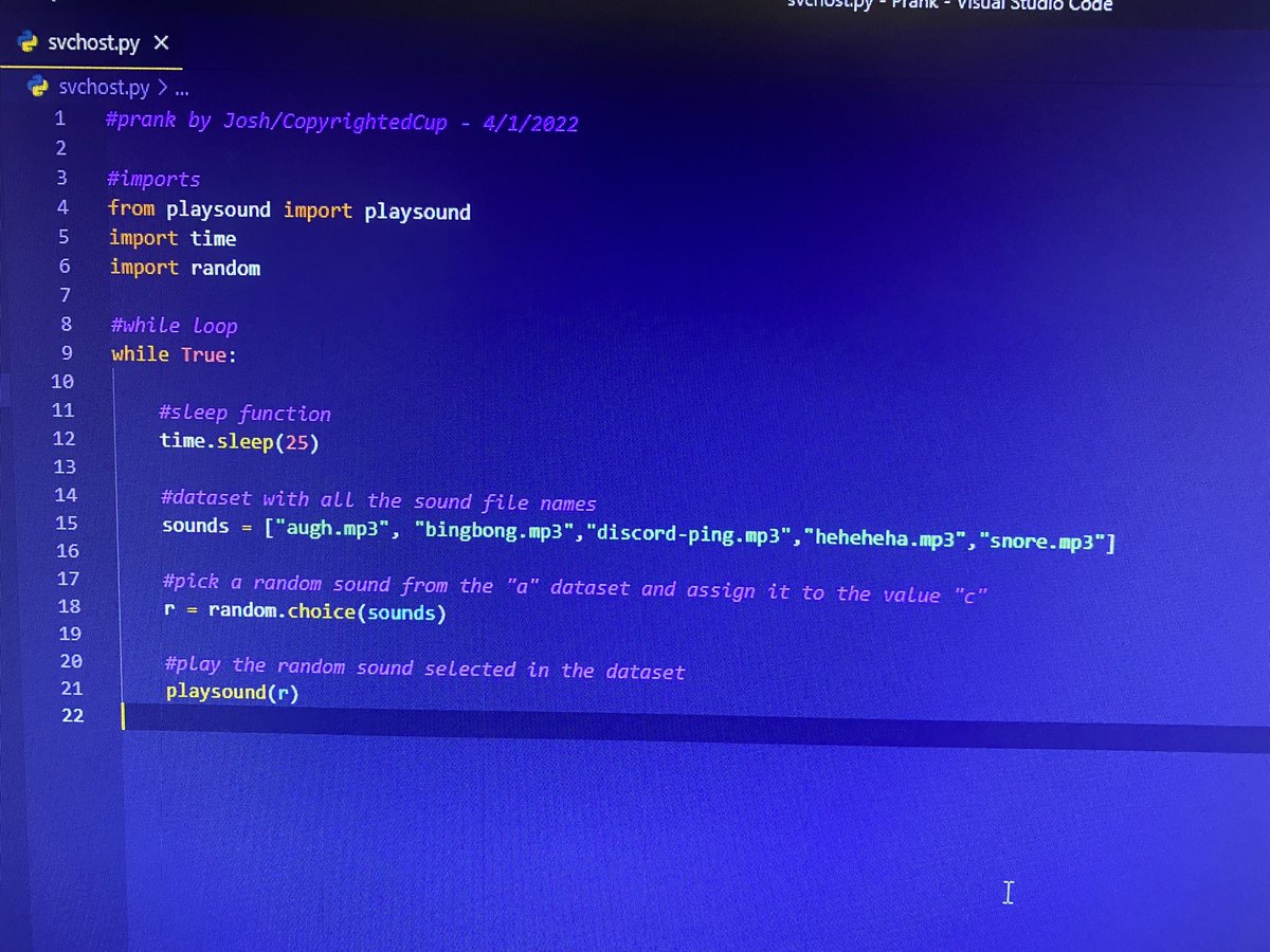 CopyrightedCup's tweet photo. I made a prank with #Python3. Happy #AprilFoolsDay everyone!

#prank #programming #memes https://t.co/cP8QyEWaL5