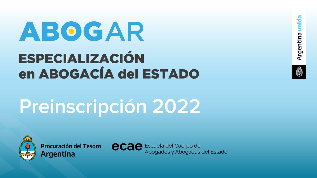 ProcuTesoroAR's tweet photo. El próximo 18 de abril comienza la preinscripción para #ABOGAR2022, el programa de Especialización en Abogacía del Estado. ¡Compartimos toda la información que necesitás conocer para preinscribirte!
#ArgentinaUnida

https://t.co/lUBpjCyKFz https://t.co/vl4s3ilRfq