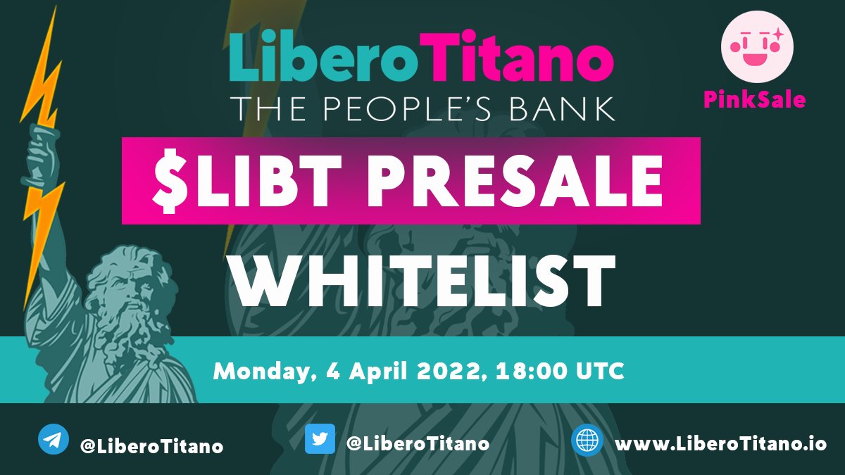 If you missed out #Libero and #Titano make sure you join the presale for LiberoTitano $LIBT. This is a one-way ticket to financial freedom with the highest APY locked at 480,000%   Get ready for #pinksale at Monday 4 April 18.00UTC ✔️KYC Verified
 
sweepwidget.com/view/54333-nkq…