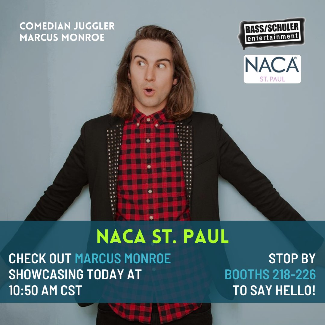BassSchuler's tweet photo. Hey #NACAStPaul, check out Comedian Juggler @marcusmonroe who will be showcasing TODAY at 10:50 AM! #Comedy #Juggler #showcasingartist #BassSchulerEntertainment #BSEAgency #StudentActivities #CampusActivities https://t.co/jg7inf3E1q