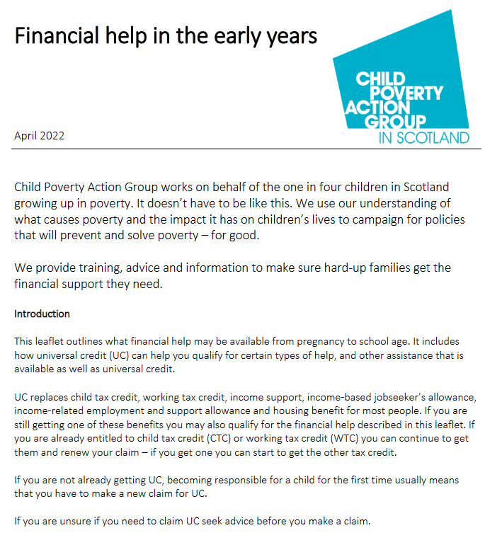 CPAGScotland's tweet photo. We've updated our factsheet, 'Financial help in the early years' to include latest increases to #Scottishchildpayment and #BestStartgrant PDF available at https://t.co/g9uBTRWz4x https://t.co/8rtLUWotmi