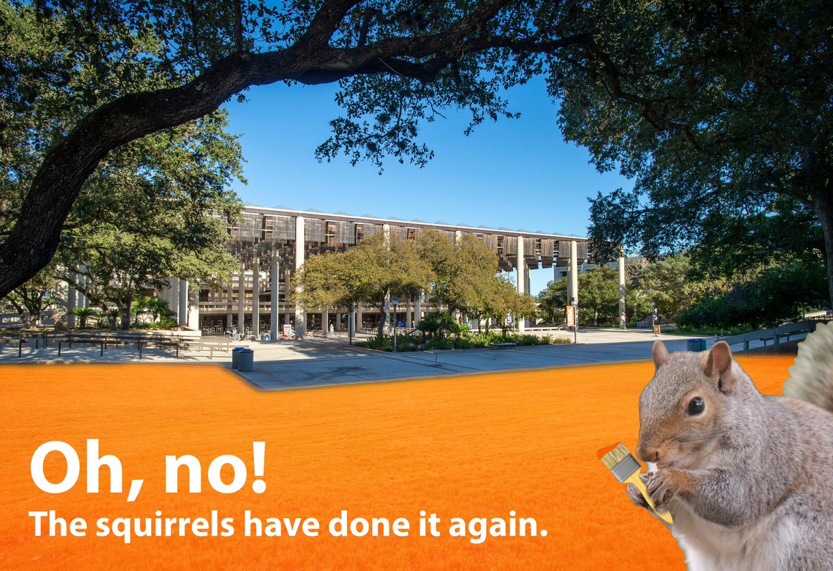 UTSAFacilities's tweet photo. ‘Runners, be careful out there. The squirrels had too much fun with our paint 🎨.

#UTSAFacilities #AprilFoolsDay https://t.co/RFuNSGaNXW