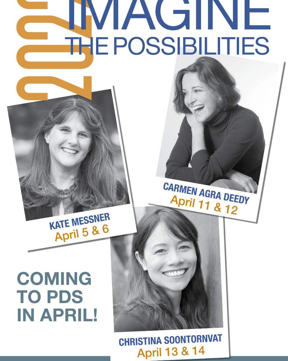 PDSPanthers's tweet photo. We can't wait to welcome Kate Messner, Carmen Agra Deedy &amp; Christina Soontornvat to PDS as part of #ImagineThePossibilities, a program made possible through the John D. Wallace, Jr ’78 Memorial Guest Artist Series Fund that brings in creators to work with students in every grade! https://t.co/ngXl5Z2A6P