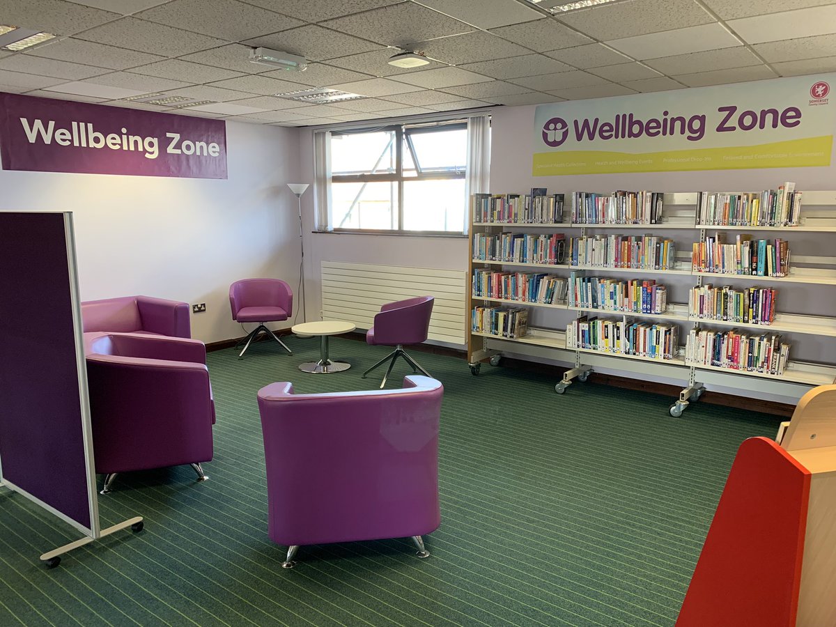 nathyc1972's tweet photo. 👏🏻👏🏻Bit of work happening on the inside as well! Once allowed back in the building staff worked on creating this 1st floor Well-Being Zone accessed by stairs/lift. Lots of shelf building/stock shifting/purple spine labelling. #WellBeingZone #ReadAndRelax https://t.co/4D5J1oWDKg