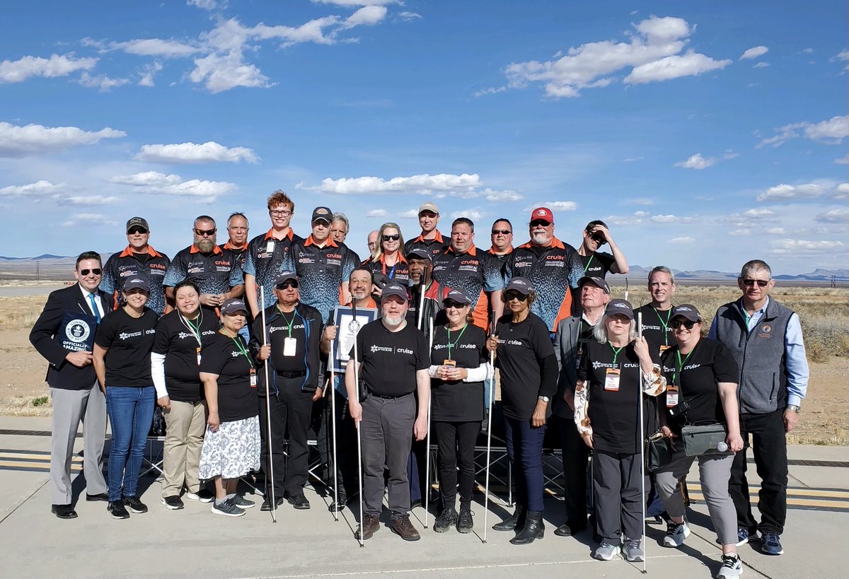 NFB_voice's tweet photo. It’s no joke. We’re proud to have achieved a new @GWR record title. On 3/31/22, Federationist Dan Parker reached 211.043 and shattered the fastest speed for a car driven blindfolded—also shattering society’s low expectations and turning dreams into reality. #CruisinWithNFB https://t.co/EHVFJ1Dt1G