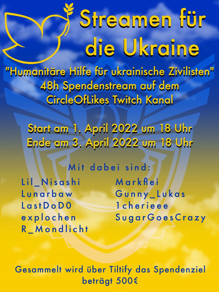 CircleLikes's tweet photo. Um 18 Uhr geht's los. Wir sammeln 48 Stunden lang Geld für @projecthopeorg um ukrainischen Zivilisten zu helfen ❤
Je mehr kommen, umso mehr können wir erreichen.
https://t.co/bm7wa2fNx5
#ukraine #Peace #Charity #streamer #twitch https://t.co/zDxydACqJk