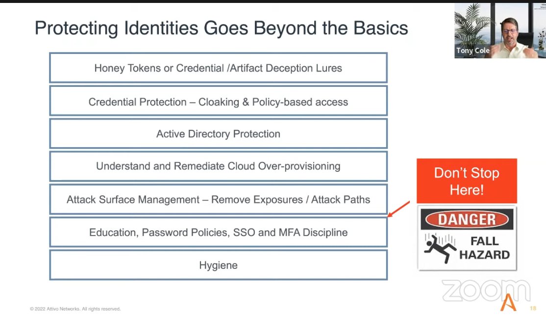 jc_vazquez's tweet photo. #LiveNow @NoHackn, @AttivoNetworks CTO explains why #identitysecurity is the new battleground and why it should be included in your #deception strategy to counteract identity-based attacks.
Cyber hygiene is key, but don't stop there!
#cyberdeceptionday #ITDR #identitysecurity https://t.co/lzneSL2AN9