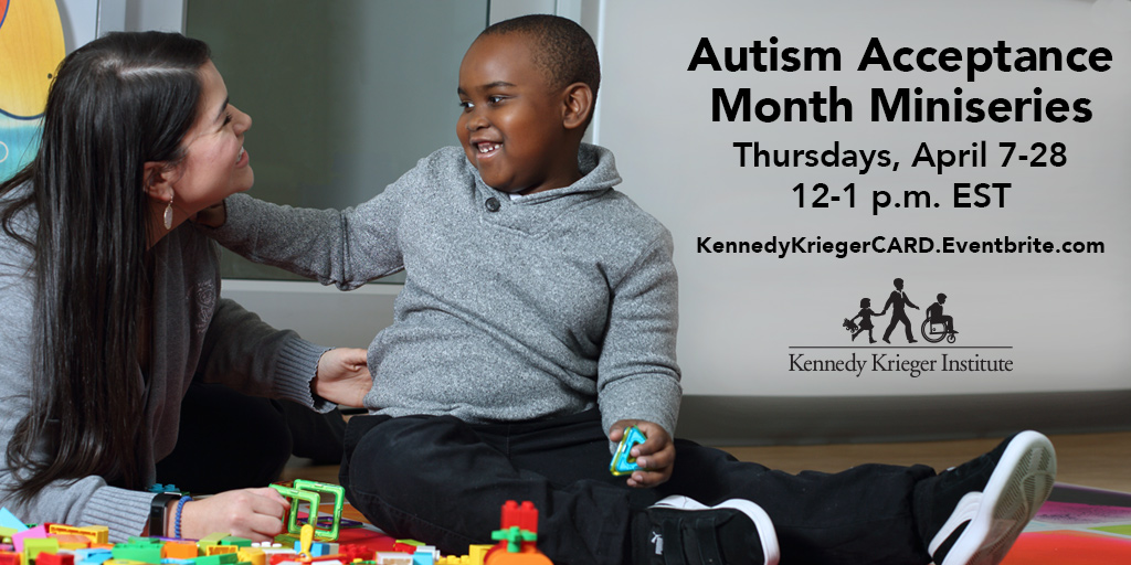 KennedyKrieger's tweet photo. Join our Center for #Autism and Related Disorders (CARD) for the #AutismAcceptanceMonth virtual miniseries. #Autismexperts will provide insights during four pre-recorded sessions streamed in real-time on Thursdays, 12-1 p.m. EST. Register for free now: https://t.co/bJYLZaBixc https://t.co/BHM3LIUvcs